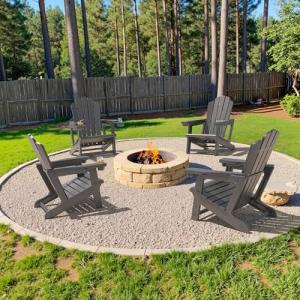 PURPLE LEAF Adirondack Chair Set of 4 HDPE All-Weather Outdoor Fire Pit Chair with 24.6" Oversized Seat Wood-Textured Patio Adirondack Chair with Dual Cup Holders for Garden Deck Backyard, Black