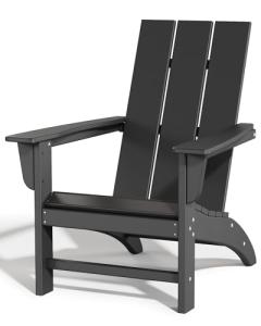 Poly Lumber Adirondack Chair with Cup Holder, All-Weather Resistant Outdoor Patio Chairs, Look Like Wood, Pre-Assembled Outdoor Fire Pit Chair for Pool, Deck, Backyard, Garden, Black