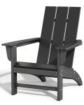 Poly Lumber Adirondack Chair with Cup Holder, All-Weather Resistant Outdoor Patio Chairs, Look Like Wood, Pre-Assembled Outdoor Fire Pit Chair for Pool, Deck, Backyard, Garden, Black