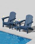 Folding Adirondack Chair Set of 2 with Side Table, All-Weather HDPE Outdoor Chair, Wooden Textured with Cup Holder for patios, Decks, Gardens, fire pits, Navy Blue