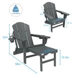 Mdeam 3-Level Adjustable Adirondack Chair with Retractable Ottoman, HDPE All-Weather Folding Fire Pit Chair with 2 Cup Holders, Outdoor Chair for Deck Patio Garden Backyard Lawn (Grey)