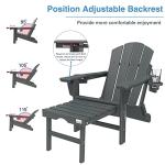 Mdeam 3-Level Adjustable Adirondack Chair with Retractable Ottoman, HDPE All-Weather Folding Fire Pit Chair with 2 Cup Holders, Outdoor Chair for Deck Patio Garden Backyard Lawn (Grey)