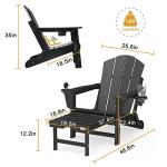 Mdeam Folding Adirondack Chair with Retractable Ottoman, HDPE All-Weather Fire Pit Chair with 2 Cup Holders, Outdoor Chair for Deck Patio Garden Backyard Lawn (Black)