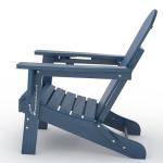 Folding Adirondack Chair Set of 2 with Side Table, All-Weather HDPE Outdoor Chair, Wooden Textured with Cup Holder for patios, Decks, Gardens, fire pits, Navy Blue