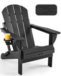 Ciokea Folding Adirondack Chair Wood Texture for Patio, Weather Resistant, Plastic Fire Pit Chair with Cup Holder, Lawn Chair for Outdoor Porch Garden Backyard Deck (Black)