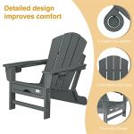 Mdeam Folding Adirondack Chair with Retractable Ottoman, HDPE All-Weather Fire Pit Chair with 2 Cup Holders, Outdoor Chair for Deck Patio Garden Backyard Lawn (Grey)
