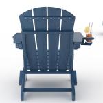 Folding Adirondack Chair Set of 2 with Side Table, All-Weather HDPE Outdoor Chair, Wooden Textured with Cup Holder for patios, Decks, Gardens, fire pits, Navy Blue