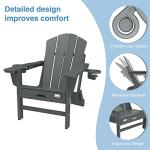 Mdeam 3-Level Adjustable Adirondack Chair with Retractable Ottoman, HDPE All-Weather Folding Fire Pit Chair with 2 Cup Holders, Outdoor Chair for Deck Patio Garden Backyard Lawn (Grey)