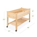 Mobile Elevated Wood Planter with Lockable Wheels