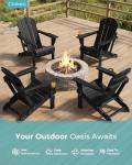 Ciokea Folding Adirondack Chair Wood Texture for Patio, Weather Resistant, Plastic Fire Pit Chair with Cup Holder, Lawn Chair for Outdoor Porch Garden Backyard Deck (Black)