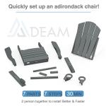 Mdeam 3-Level Adjustable Adirondack Chair with Retractable Ottoman, HDPE All-Weather Folding Fire Pit Chair with 2 Cup Holders, Outdoor Chair for Deck Patio Garden Backyard Lawn (Grey)