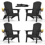 nevilywood Folding Adirondack Chair with Cup Holder Set of 4, HDPE Patio Chairs,All-Weather Outdoor Chairs for Backyard, Deck,Fire Pit-Black