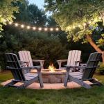 Harbweb Folding Adirondack Chair with Wood Texture, HDPE All-Weather Fire Pit Chairs, Plastic Adirondack Chairs with 2 Cup Holder, Outdoor Lawn Chair for Patio Garden (Grey)