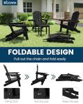 FOOWIN Folding Adirondack Chair Set of 4, HDPE Adirondack Chairs with Cup Holder, Weather Resistant Plastic Fire Pit Chairs for Outdoor, Patio, Lawn, Garden, Backyard, Deck, Black