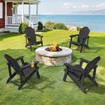 LUE BONA HDPE Adirondack Chairs Set of 4 - Weather Resistant Seating with Cup Holder for Patio, Fire Pit, Deck & Resort Garden, Black