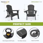 nevilywood Folding Adirondack Chair with Cup Holder Set of 4, HDPE Patio Chairs,All-Weather Outdoor Chairs for Backyard, Deck,Fire Pit-Black