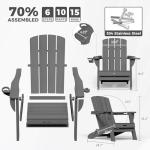 Harbweb Folding Adirondack Chair with Wood Texture, HDPE All-Weather Fire Pit Chairs, Plastic Adirondack Chairs with 2 Cup Holder, Outdoor Lawn Chair for Patio Garden (Grey)