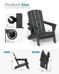 SUUNYN Folding Adirondack Chair, HDPE All-Weather Fire Pit Chairs, Plastic Adirondack Chairs with 2 Cup Holder, Outdoor Lawn Chair for Patio Garden (Black)