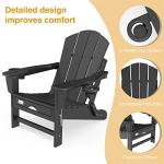 Mdeam Folding Adirondack Chair with Retractable Ottoman, HDPE All-Weather Fire Pit Chair with 2 Cup Holders, Outdoor Chair for Deck Patio Garden Backyard Lawn (Black)