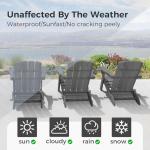 Harbweb Folding Adirondack Chair with Wood Texture, HDPE All-Weather Fire Pit Chairs, Plastic Adirondack Chairs with 2 Cup Holder, Outdoor Lawn Chair for Patio Garden (Grey)