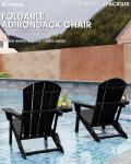 FOOWIN Folding Adirondack Chair Set of 4, HDPE Adirondack Chairs with Cup Holder, Weather Resistant Plastic Fire Pit Chairs for Outdoor, Patio, Lawn, Garden, Backyard, Deck, Black