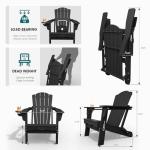 THOEOE Folding Adirondack Chair,HDPE All-Weather Outdoor Chair with Cup Holder,Wooden Textured,Fire Pit Chair,Plastic Patio Chair for Deck,Backyard,Garden,Lawn(Black)
