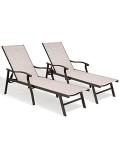 Crestlive Products Chaise Lounge Chair Outdoor with Armrest, Pool Lounge Chairs Set of 2, Aluminum with Adjustable 5 Backrest for Patio, Poolside, Yard, Deck, Backyard (Beige)