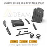 Mdeam Folding Adirondack Chair with Retractable Ottoman, HDPE All-Weather Fire Pit Chair with 2 Cup Holders, Outdoor Chair for Deck Patio Garden Backyard Lawn (Black)