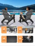 Folding Adirondack Chair Set of 2, Wooden Textured Plastic Adirondack Chairs with 2 Cup Holder, Weather Resistant HDPE Fire Pit Chair, Outdoor Patio Chairs for Garden, Backyard, Lawn, Deck, Black