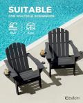 Eesdom Folding Adirondack Chair, HDPE Adirondack Chair with 2 Cup Holders, Easy Assembly Outdoor Fire Pit Chairs for Patio, Garden, Poolside, Black