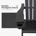 PURPLE LEAF Adirondack Chair Set of 4 HDPE All-Weather Outdoor Fire Pit Chair with 24.6" Oversized Seat Wood-Textured Patio Adirondack Chair with Dual Cup Holders for Garden Deck Backyard, Black