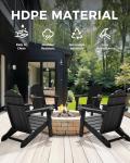 Eesdom Folding Adirondack Chair, HDPE Adirondack Chair with 2 Cup Holders, Easy Assembly Outdoor Fire Pit Chairs for Patio, Garden, Poolside, Black