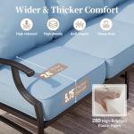 SUNSHINE VALLEY 4 Piece Metal Outdoor Patio Furniture Set with 5000 BTU Firepit Table, Patio Conversation Sets 1 3-seater Sofa, 2 Rocking Chair with 5.75" Thick Cushion, Black Backyard Furniture, Blue