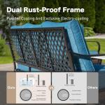 SUNSHINE VALLEY 4 Piece Black Metal Outdoor Patio Furniture Sets with Firepit Table, Patio Conversation Sets 1 3-Seater Sofa 2 Rocking Sofa with 5.75" Thick Cushion Backyard Furniture for Deck, Blue-2