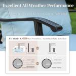 SUNSHINE VALLEY 4 Piece Metal Outdoor Patio Furniture Set with 5000 BTU Firepit Table, Patio Conversation Sets 1 3-seater Sofa, 2 Rocking Chair with 5.75" Thick Cushion, Black Backyard Furniture, Blue