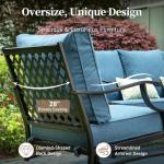 SUNSHINE VALLEY 7 Piece Metal Outdoor Patio Furniture Set, Patio Conversation Sets 1 3-seater Sofa, 4 Fixed Chair, 2 Ottomans with 5.75" Thick Cushion, Black All-weather Frame Backyard Furniture, Navy