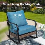 SUNSHINE VALLEY 4 Piece Black Metal Outdoor Patio Furniture Sets with Firepit Table, Patio Conversation Sets 1 3-Seater Sofa 2 Rocking Sofa with 5.75" Thick Cushion Backyard Furniture for Deck, Blue-2