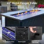 SUNSHINE VALLEY 4 Piece Metal Outdoor Patio Furniture Sets with 5000 BTU Firepit Table, Patio Conversation Sets 1 3-seater Sofa, 2 Swivel Chair with 5.75" Thick Cushion, Black Backyard Furniture, Gray