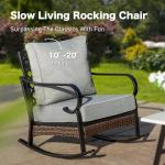 SUNSHINE VALLEY 4 Piece Black Metal Outdoor Patio Furniture Sets with Firepit Table, Patio Conversation Sets 1 3-Seater Sofa, 2 Rocking Sofa with 5.75" Thick Cushion Backyard Furniture for Deck, Gray