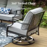 SUNSHINE VALLEY 4 Piece Metal Outdoor Patio Furniture Sets with 5000 BTU Firepit Table, Patio Conversation Sets 1 3-seater Sofa, 2 Swivel Chair with 5.75" Thick Cushion, Black Backyard Furniture, Gray