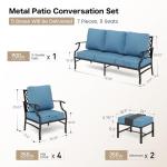 SUNSHINE VALLEY 7 Piece Metal Outdoor Patio Furniture Set, Patio Conversation Sets 1 3-seater Sofa, 4 Fixed Chair, 2 Ottomans with 5.75" Thick Cushion, Black All-weather Frame Backyard Furniture, Navy