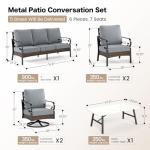 SUNSHINE VALLEY 6 Piece Metal Outdoor Patio Furniture Set, Patio Conversation Set - 1 3-Seater Sofa and 2 Swivel Sofas with 5.75" Thick Cushions & Coffee Table - Black and Gray Backyard Furniture