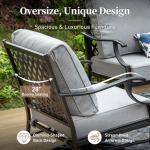 SUNSHINE VALLEY 4 Piece Metal Outdoor Patio Furniture Set, Patio Conversation Set 1 3-seater Sofa, 2 Rocking Chair with 5.75" Extra Thick Cushion and Coffee Table, Black Frame Backyard Furniture, Gray