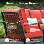SUNSHINE VALLEY 4 Piece Metal Outdoor Patio Furniture Sets with 5000 BTU Firepit Table, Patio Conversation Sets 1 3-Seater Sofa, 2 Swivel Chair with 5.75" Thick Cushion, Black Backyard Furniture, Red