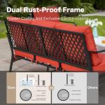 SUNSHINE VALLEY 4 Piece Metal Outdoor Patio Furniture Set, Patio Conversation Sets 1 3-Seater Sofa, 2 Chairs with 5.75" Extra Thick Cushion and Coffee Table, Black Frame Backyard Furniture, Rust Red