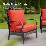 SUNSHINE VALLEY 4 Piece Metal Outdoor Patio Furniture Set, Patio Conversation Sets 1 3-Seater Sofa, 2 Chairs with 5.75" Extra Thick Cushion and Coffee Table, Black Frame Backyard Furniture, Rust Red