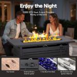 SUNSHINE VALLEY 4 Piece Black Metal Outdoor Patio Furniture Sets with Firepit Table, Patio Conversation Sets 1 3-Seater Sofa, 2 Single Sofa with 5.75" Thick Cushion Backyard Furniture for Deck, Gray