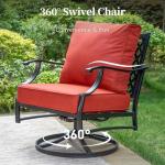 SUNSHINE VALLEY 4 Piece Metal Outdoor Patio Furniture Sets with 5000 BTU Firepit Table, Patio Conversation Sets 1 3-Seater Sofa, 2 Swivel Chair with 5.75" Thick Cushion, Black Backyard Furniture, Red