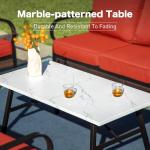 SUNSHINE VALLEY 4 Piece Metal Outdoor Patio Furniture Set, Patio Conversation Sets 1 3-Seater Sofa, 2 Chairs with 5.75" Extra Thick Cushion and Coffee Table, Black Frame Backyard Furniture, Rust Red