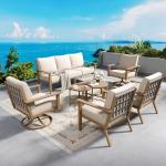 SUNSHINE VALLEY Patio Conversation Set,7 Pcs Metal Outdoor Furniture with 3-Seater Sofa,2 Swivel Chairs,2 Single Chairs,Metal Nested Table and 5.75" Extra Thick Cushion for Lawn Garden Backyard,Beige